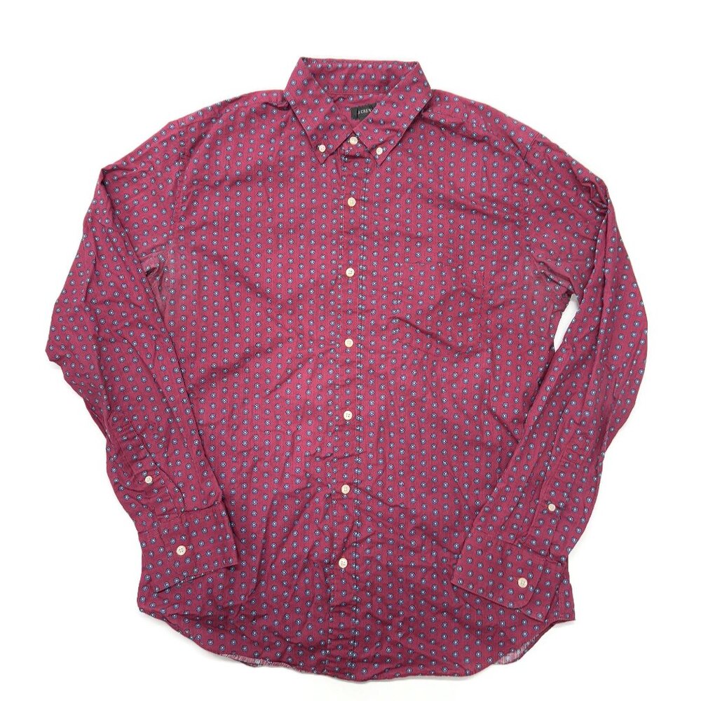 J Crew Button Down Shirt Mens Large Red‎ Floral Allover Print Long Sleeve Cotton